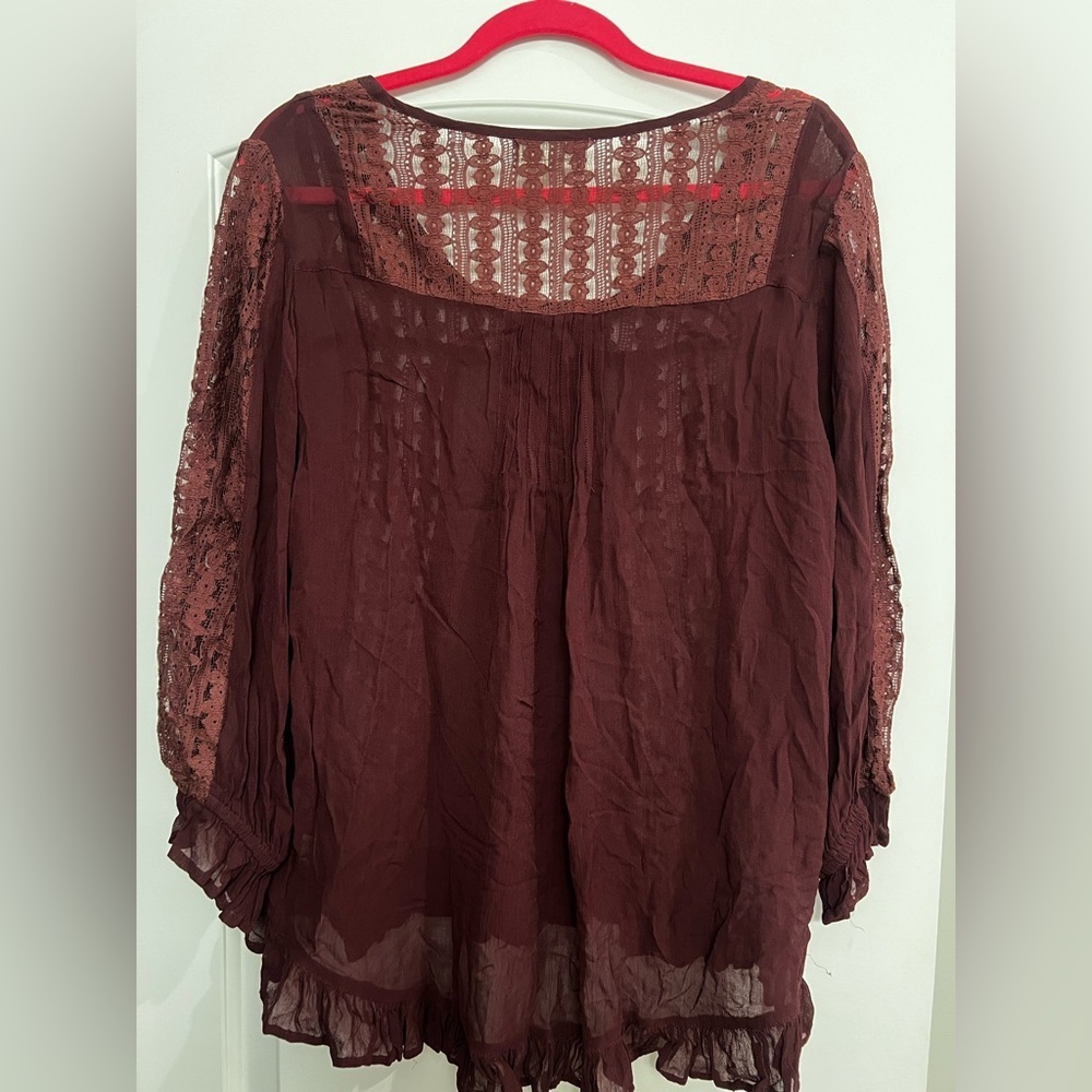 World Market Burgundy Lace Blouse – Size L/XL – Boho Chic - Picture 4 of 4